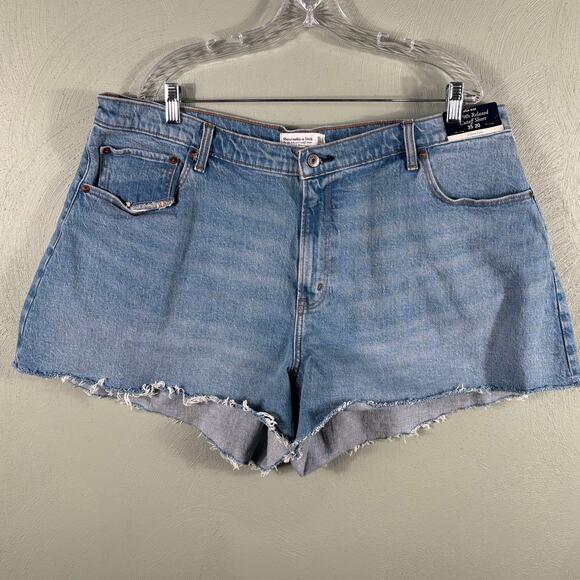 Abercrombie & Fitch Denim Shorts Women 35/20 High Rise Relaxed Cutoff Curve Love - Picture 7 of 8
